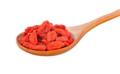 dried goji berries in wood spoon on transparent png