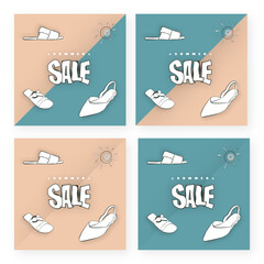 Nude SHOES SUMMER SALE banner for social media. Summer sale offer sign. Nude simple stylish vector banner