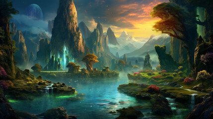 Fototapeta na wymiar Fantasy landscape with river