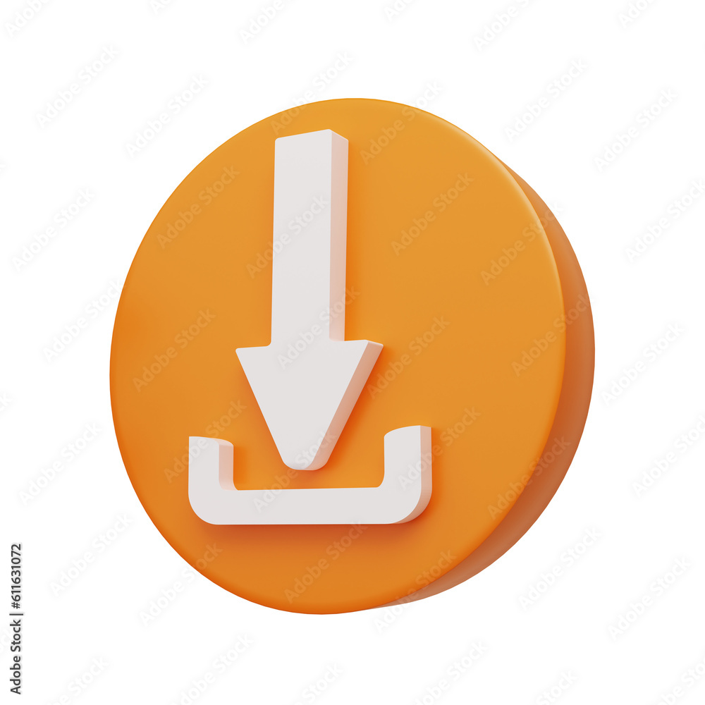 Poster 3d loading icon. cloud symbol with down sign.