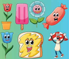 set of funny cartoon animals