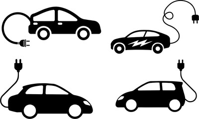 Set  of electric car Icons on high background. Hugh resolution image to reuse in designing marketing material. Fuel saving and environmental friendly transport.