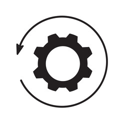 arrow and gear icon in black, business process concept highlighted on white background