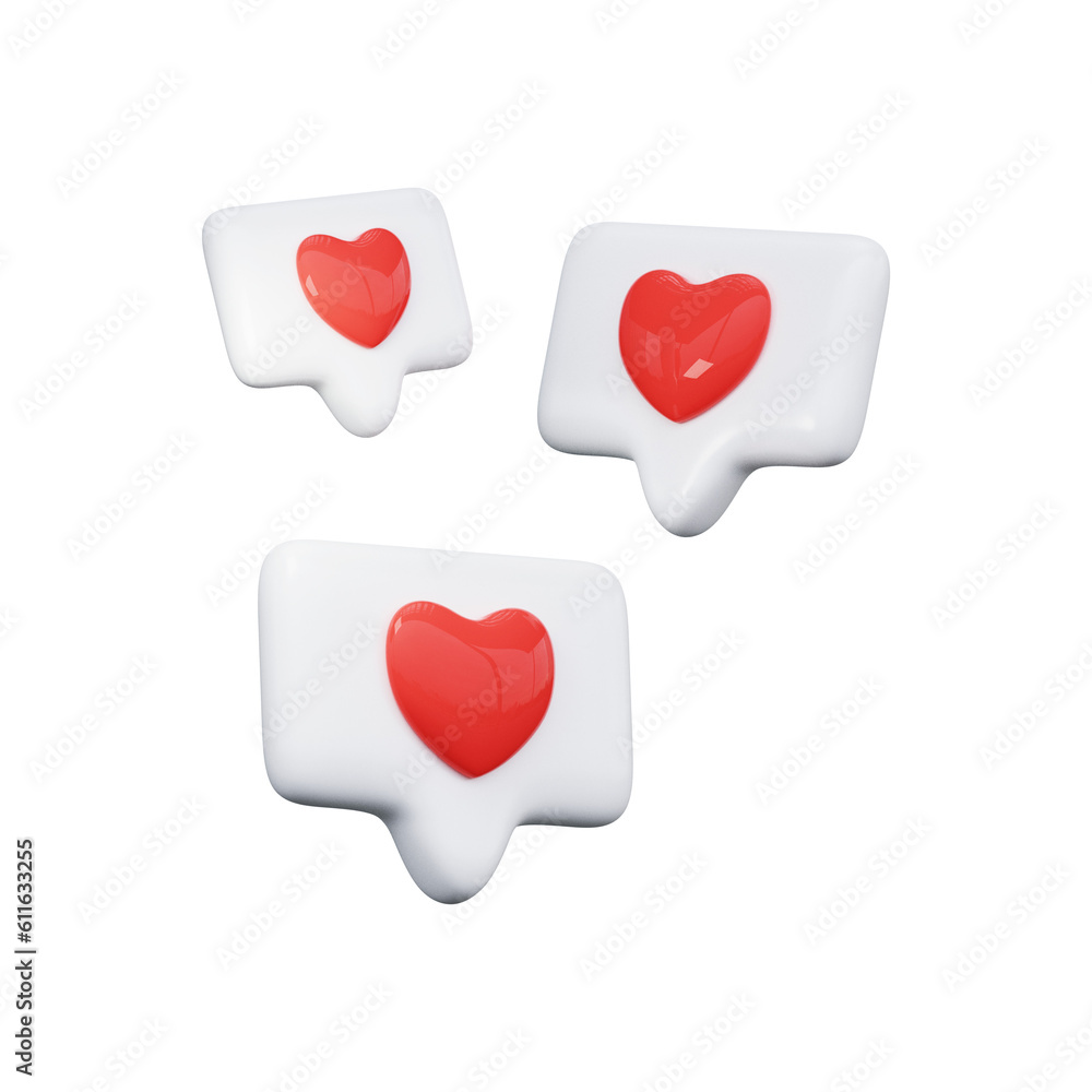 Poster concept of social networks. like and heart icon. 3d render