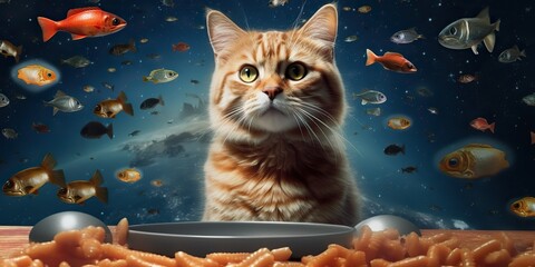 AI Generated. AI Generative. Cat pet animal food meal promotion. Marketing shop store. Graphic Art