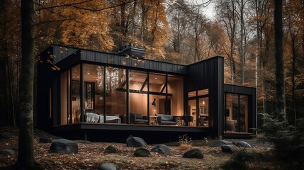 Fototapeta na wymiar Wooden house in the forest. Generative AI