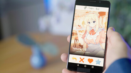 Looking for Cute 2D Anime Maid Girl on Waifu Dating App on Smartphone