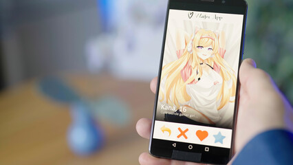 Looking for Sexy 2D Anime Girl on Waifu Dating App on Smartphone