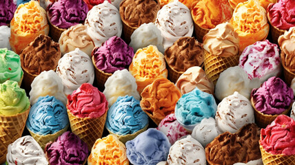 Ice cream scoops pattern, dessert concept, cool and hot weather, Generated AI