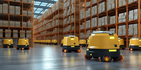 Fototapeta premium AI Generated. AI Generative. AGV automatic delivery shipping warehouse transportation. Innovation business marketing products. Graphic Art