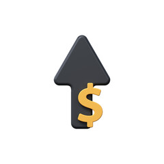 3d dollar sign up arrow. Currency growth symbol.