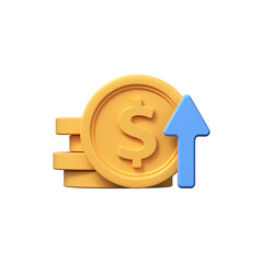 3d dollar appreciation icon. Money symbol with up arrow.