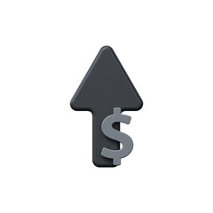 3d dollar sign with black up arrow. Income growth symbol.