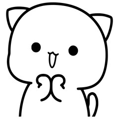 Cute cat face on isolated white background. Line art, outline drawing. 