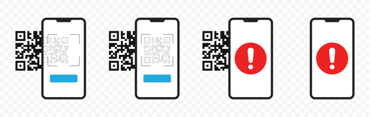 Dangerous qr code connection vector design. Scanning barcode or contactless payment with mobile phone via QR code scanning app graphic design