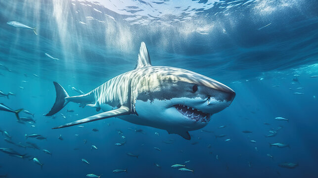 Great white shark underwater Generative AI