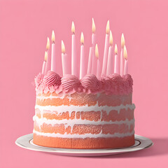 birthday cake with candles pink color