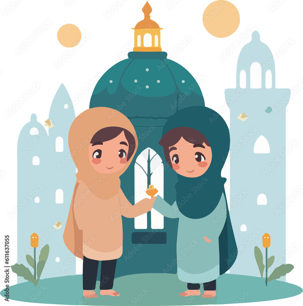 Wall mural islamic kids celebration eid event clipart element sticker