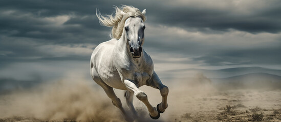 Naklejka na ściany i meble galloping white horse Generative AI