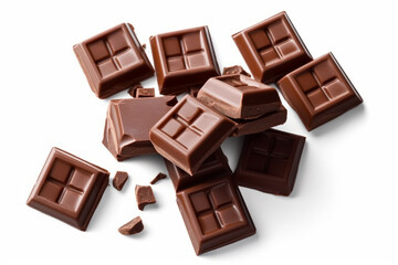 Milk chocolate pieces isolated on white background