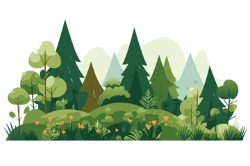 Foto op Aluminium Forrest landscape with grass and lots of trees, nature inspired vector illustration © SachiDesigns