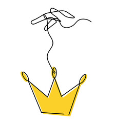 Abstract color crown with hand as line drawing on white