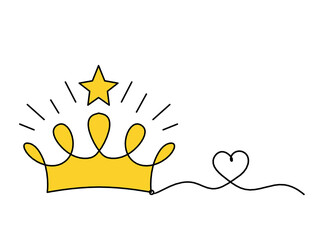 Abstract color crown with heart as line drawing on white