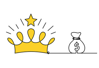 Abstract color crown with dollar as line drawing on white