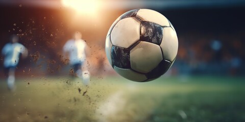 Naklejka premium AI Generated. AI Generative. Soccer football ball foot kick motion game sport fit competition photo illustration. Graphic Art