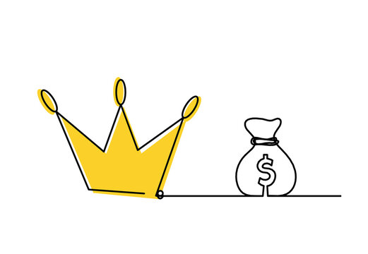 Abstract color crown with dollar as line drawing on white