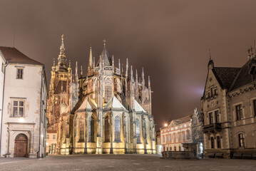 Night and St. Vitus Cathedral. Long Exposure. Prague, Czech.
