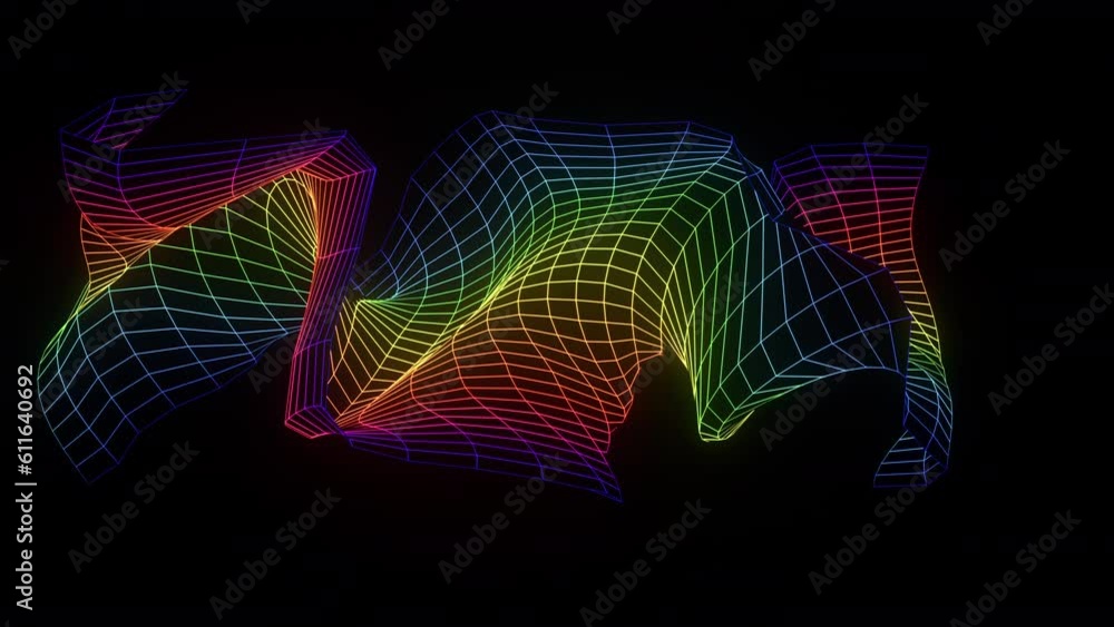 Poster abstract virtual motion si-fi object. rainbow neon fractal. 3d object on black background. cyber ani