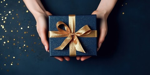 AI Generated. AI Generative. Photo illustration of hands with box gift present. Christmas romantic birthday party vibe. Graphic Art