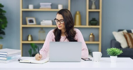 Laptop, notebook writing or office woman, event planner or secretary plan schedule, agenda or calendar notes. Administration, information or female business agent with book, planner or report summary