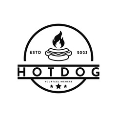 Vintage retro hotdog logo design idea