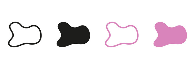 Abstract Spot Shape, Organic Minimal Fluid. Random Blotch Line and Silhouette Set. Simple Irregular Smooth Black and Color Form. Pebble, Stone, Drop Collection. Isolated Vector Illustration