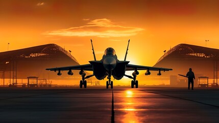 Fototapeta na wymiar Jet fighter in the sunset, Generative AI