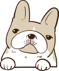 Hand Drawn French Bulldog Character, Cute Cartoon Style.