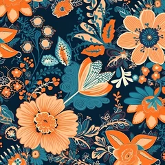 Möbelaufkleber seamless pattern with flowers, floral, vector, leaf,AI generated © Dostain