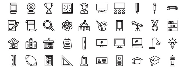 learn icon set, lesson icon set, school icon set, education icon set, line icon