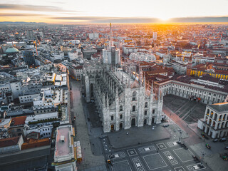 Aerial view Duomo di Milano. Piazza del Duomo