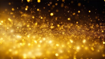 Abstract luxury swirling gold background with gold particle. Christmas Golden light shine particles bokeh on dark background. Gold foil texture. Holiday concept, generative ai - obrazy, fototapety, plakaty