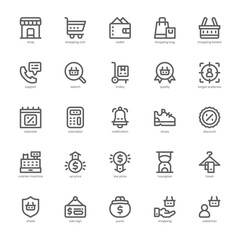 Sale and Shopping Icon pack for your website design, logo, app, and user interface. Sale and Shopping Icon outline design. Vector graphics illustration and editable stroke.