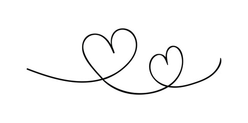 two hearts continuous hand-drawn one line vector illustration