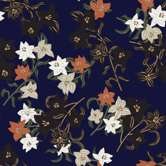 Neutral Colour Oriental Floral Seamless Pattern Design Background