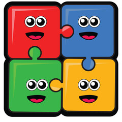 set of funny faces on Puzzle colorful Vector Illustration of Puzzle 