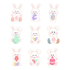Set of easter bunny character vector illustration