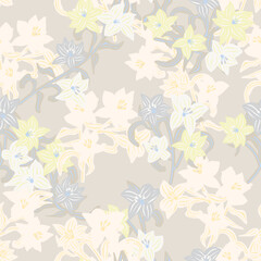 Neutral Colour Oriental Floral Seamless Pattern Design Background