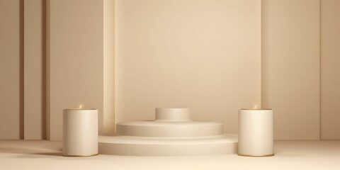 Beige Podium Pedestal for Product Presentation. Display Podium. Generative AI