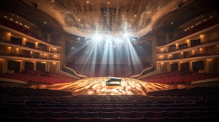 Empty concert hall awaiting the arrival of a symphony orchestra. Generative ai.